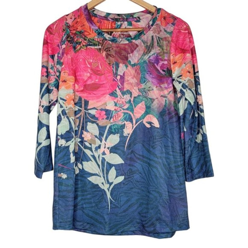 Soft Surroundings‎ XS Christa Tunic Top Long Sleeve Women's Floral Multicolored